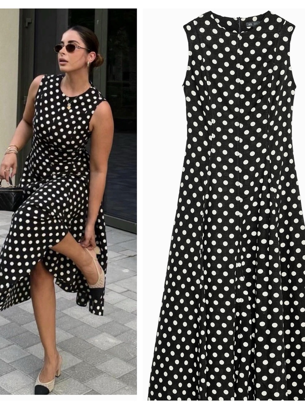 ZARA linen blend polka dot dress